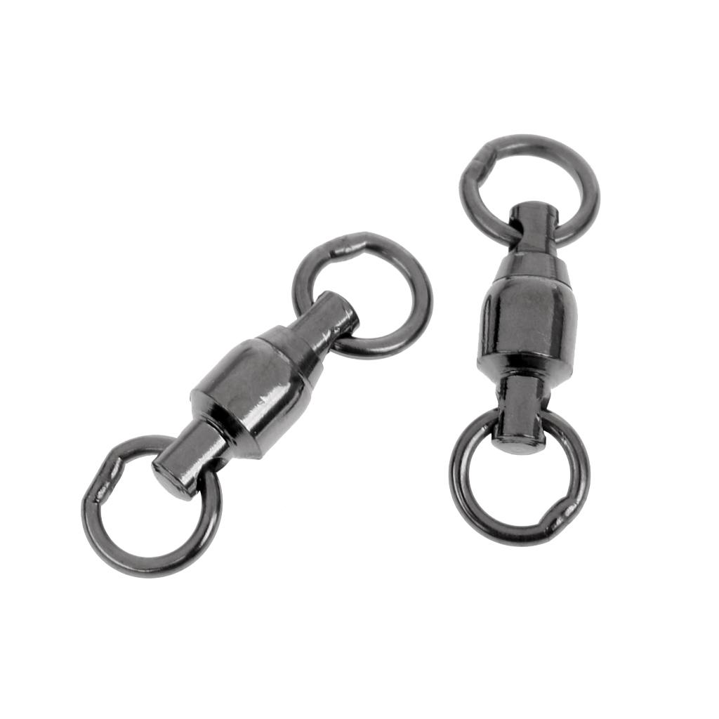 10pcs Heavy Duty Ball Bearing Swivel Solid Rings Fishing Swivels Black 4#