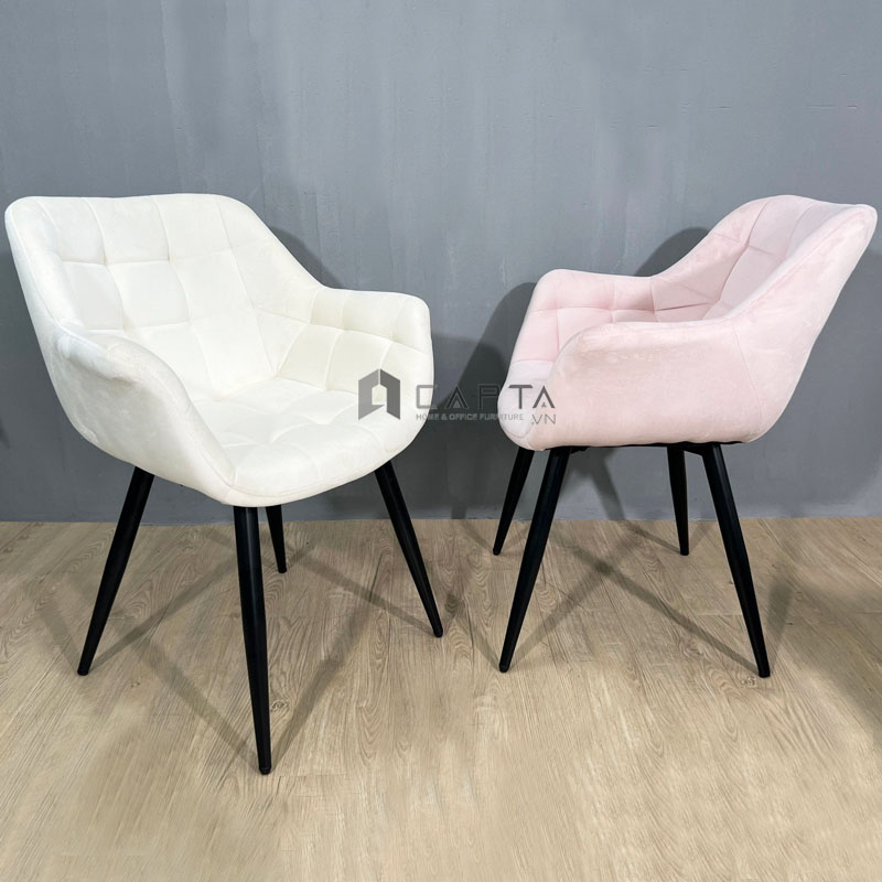Ghế trang điểm có lưng tựa LARA 3A-F Nội thất Capta Ghế café nệm vải nhung may caro sọc vuông có tay vịn chân sắt đen