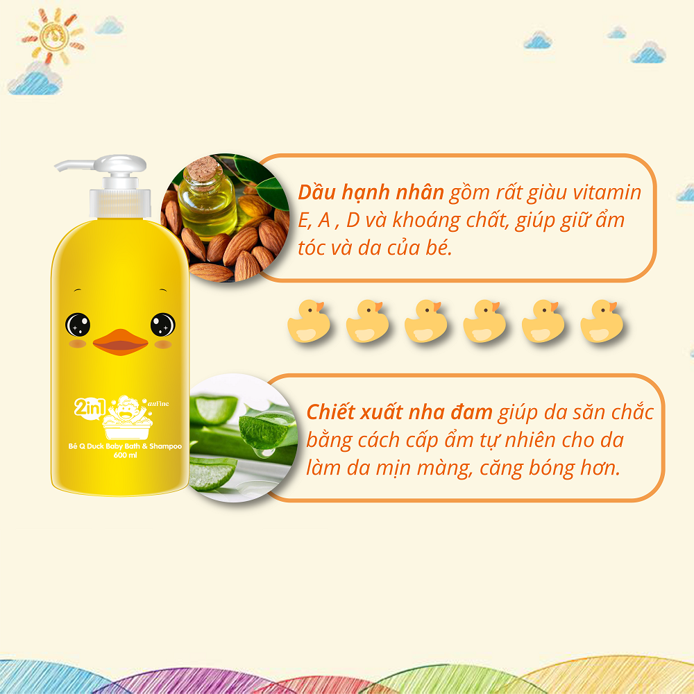 AuFine Bé Q Duck Tắm Gội 2 in 1 Trẻ Em 600ml