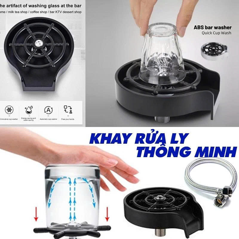 [Tặng dây cấp INOX] Khay Rửa Ly Dụng Cụ Rửa Ly Cốc Siêu Nhanh - Quầy Bar, Quán Coffee, Gia Đình