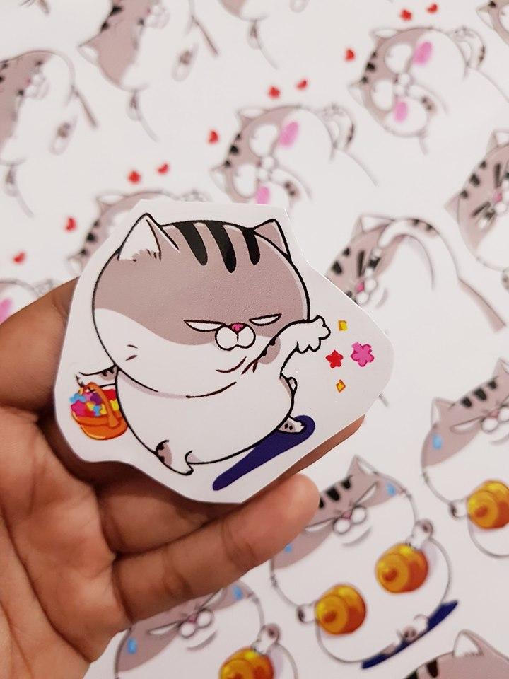 Set 60 Sticker Mèo Ami Mập Bụng Bự ảnh decal hình dán ép lụa