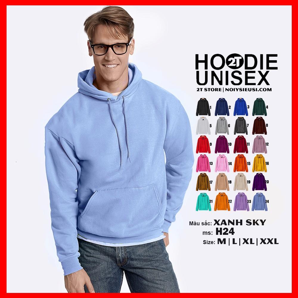 Áo hoodie unisex 2T Store H24 màu xanh da trời Sky