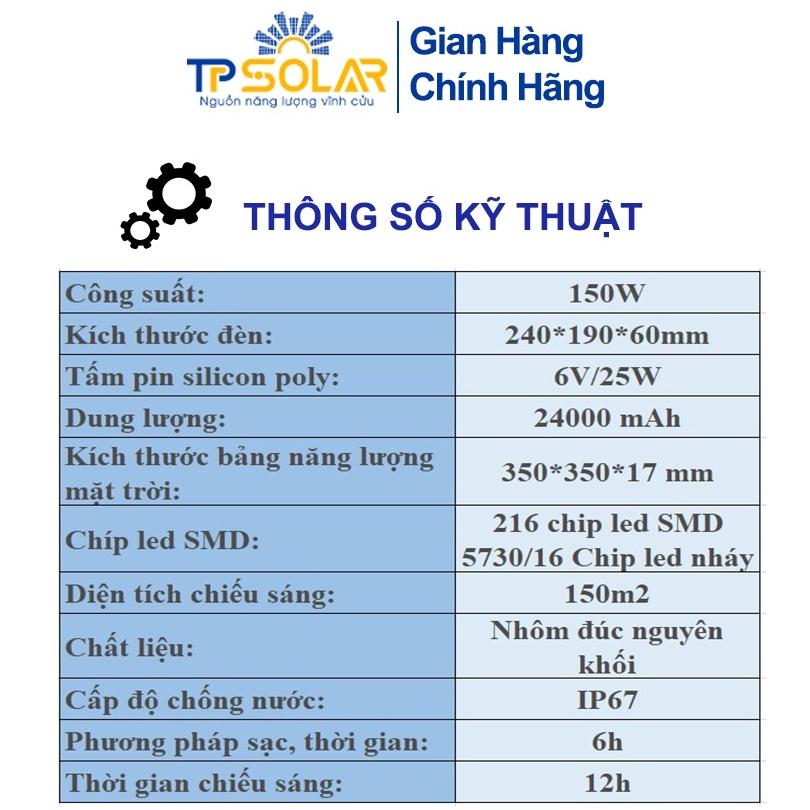 Đèn Pha Led Kim Cương Năng Lượng Mặt Trời TP Solar TP-G150 Công Suất 150W Chống Nước IP67, Bảo Hành 3 Năm