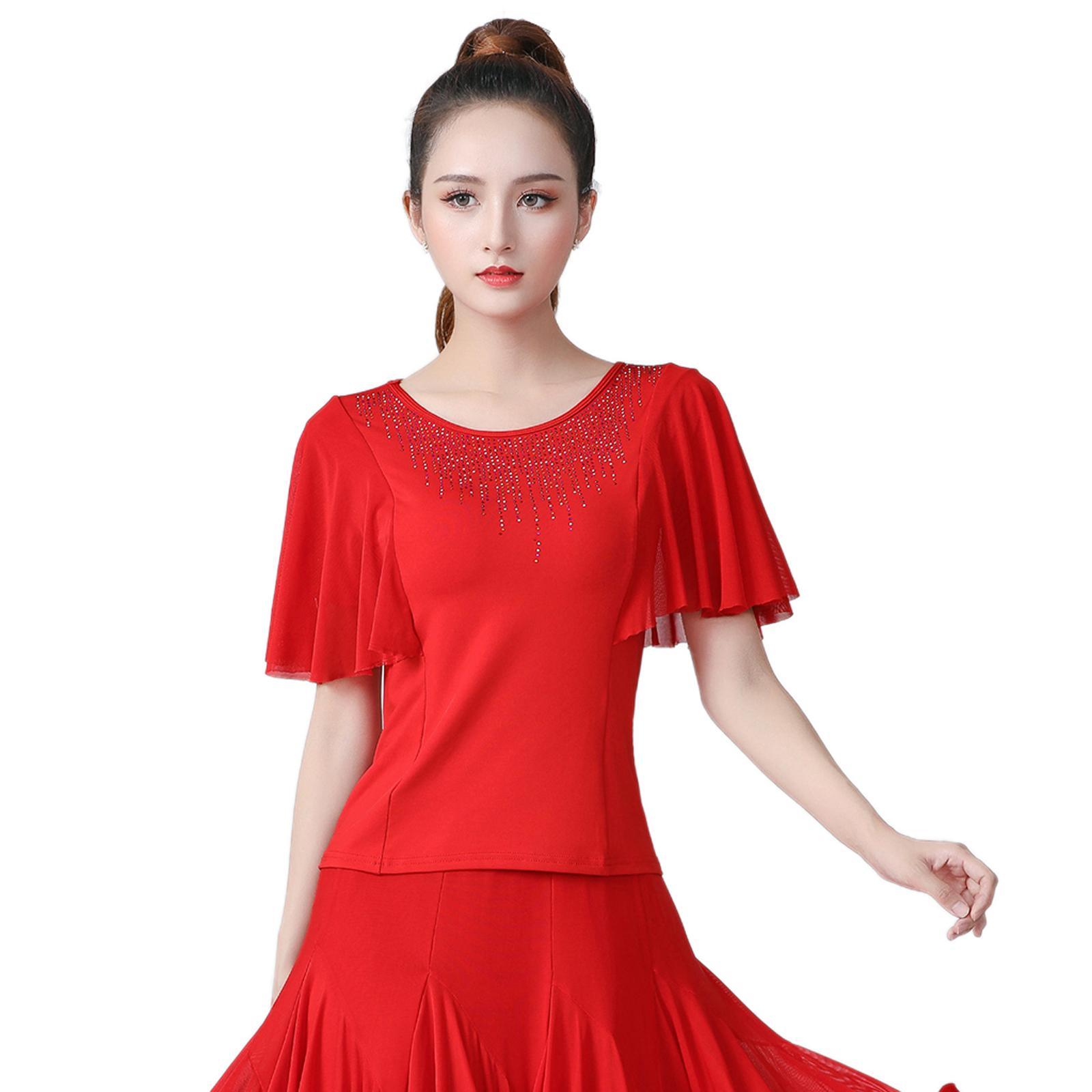 Elegant Women Dance Tops Bell Sleeves Short Sleeve Top Adults Practice Tops