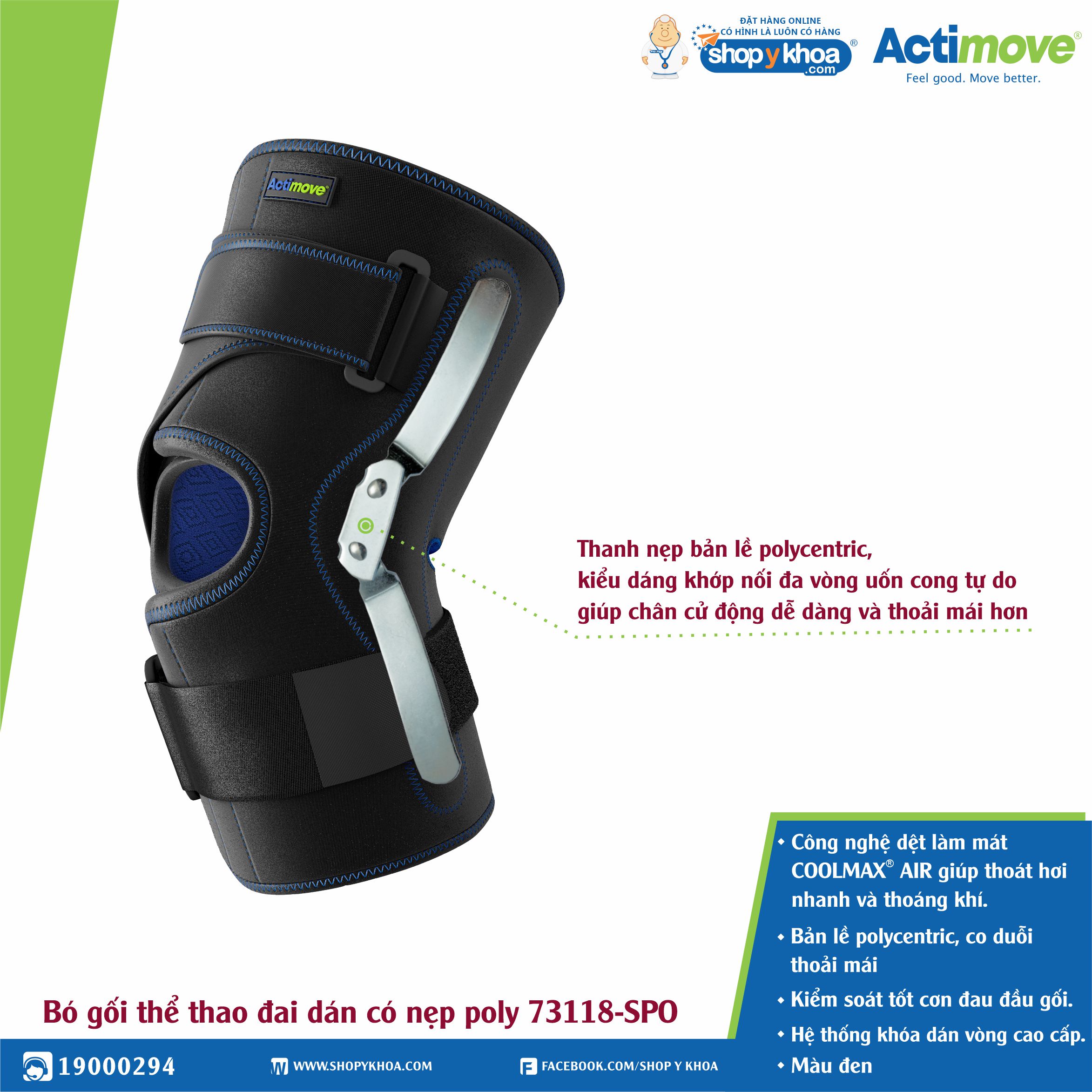 Bó gối thể thao đai dán có nẹp poly 73118-SPO Actimove Knee Brace