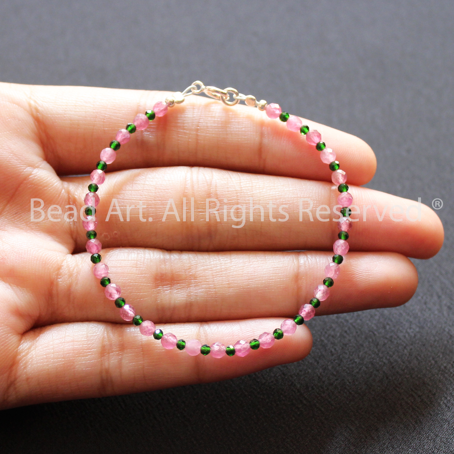 Vòng Tay 3MM Tourmaline Hồng Loại AAA Và Đá Lục Bảo , Mệnh Hoả, Thổ, Vòng Tay Phong Thuỷ, Lắc Tay - Bead Art
