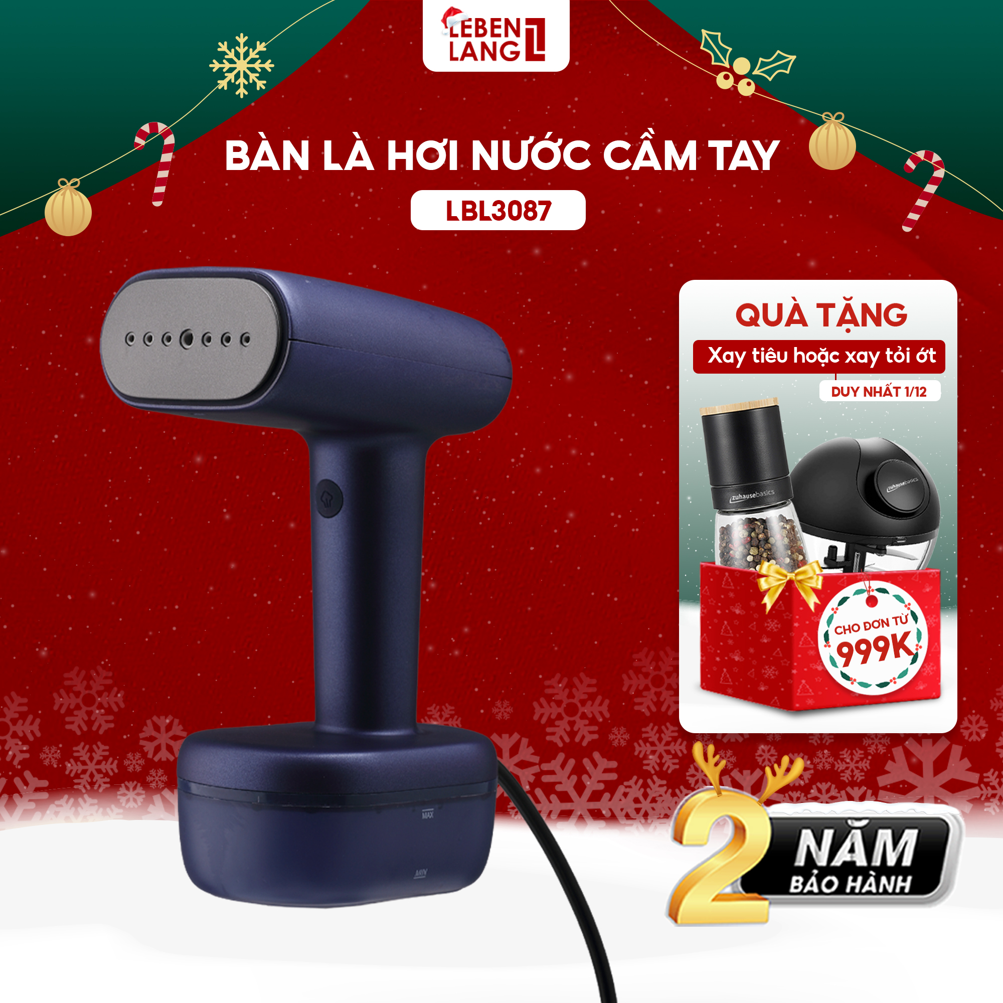 Bàn là hơi nước thông minh Lebenlang LBL3087, bàn ủi cầm tay, thiết kế dáng đứng, công suất 1800W, bảo hành 2 năm – hàng chính hãng