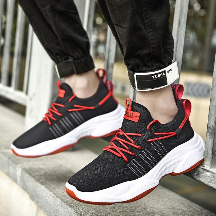 TẶNG lót tăng chiều cao_Giày nam sneaker thể thao vải lưới thoáng mát thời trang giaynam-G219 đỏ đen