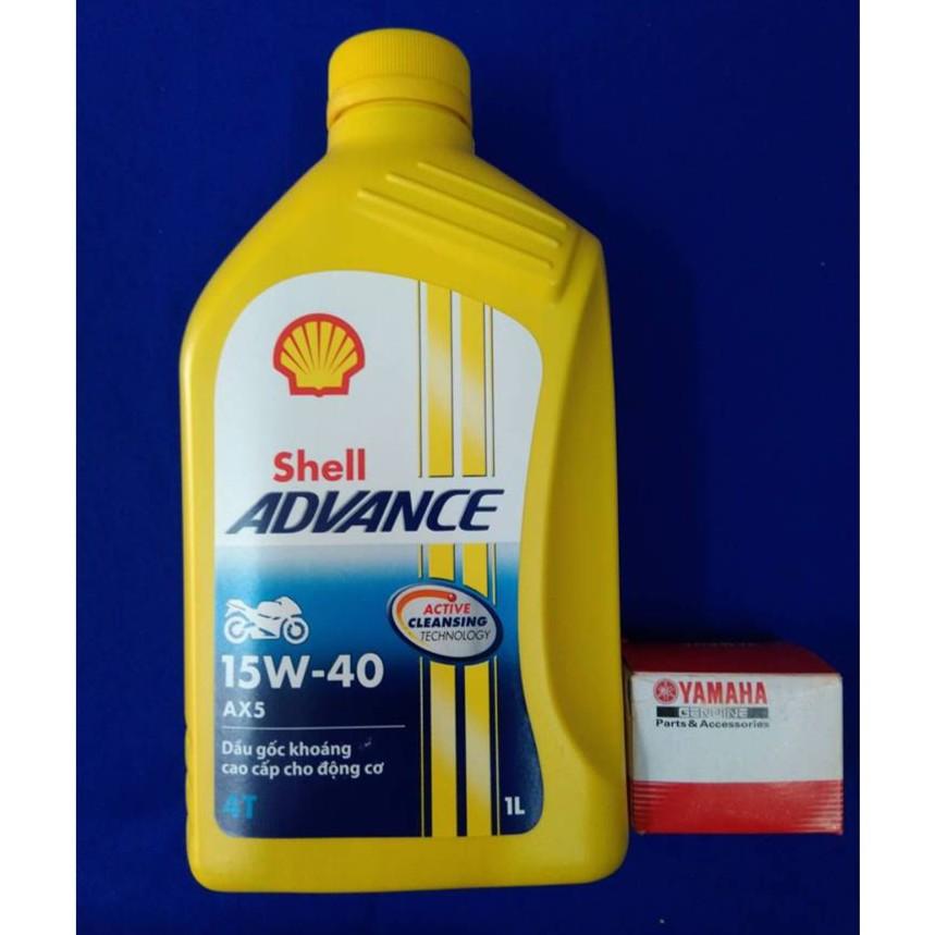 NHỚT SHELL ADVANCE AX5 15W-40 1L và lọc nhớt Yamaha