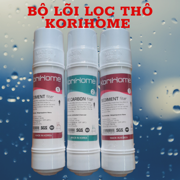 Bộ lõi lọc nước 123 Korihome ( 2 Sediment - 1 Pre Carbon),dùng cho máy nóng lạnh, dùng được cho máy Kangaroo, Karofi, CNC…