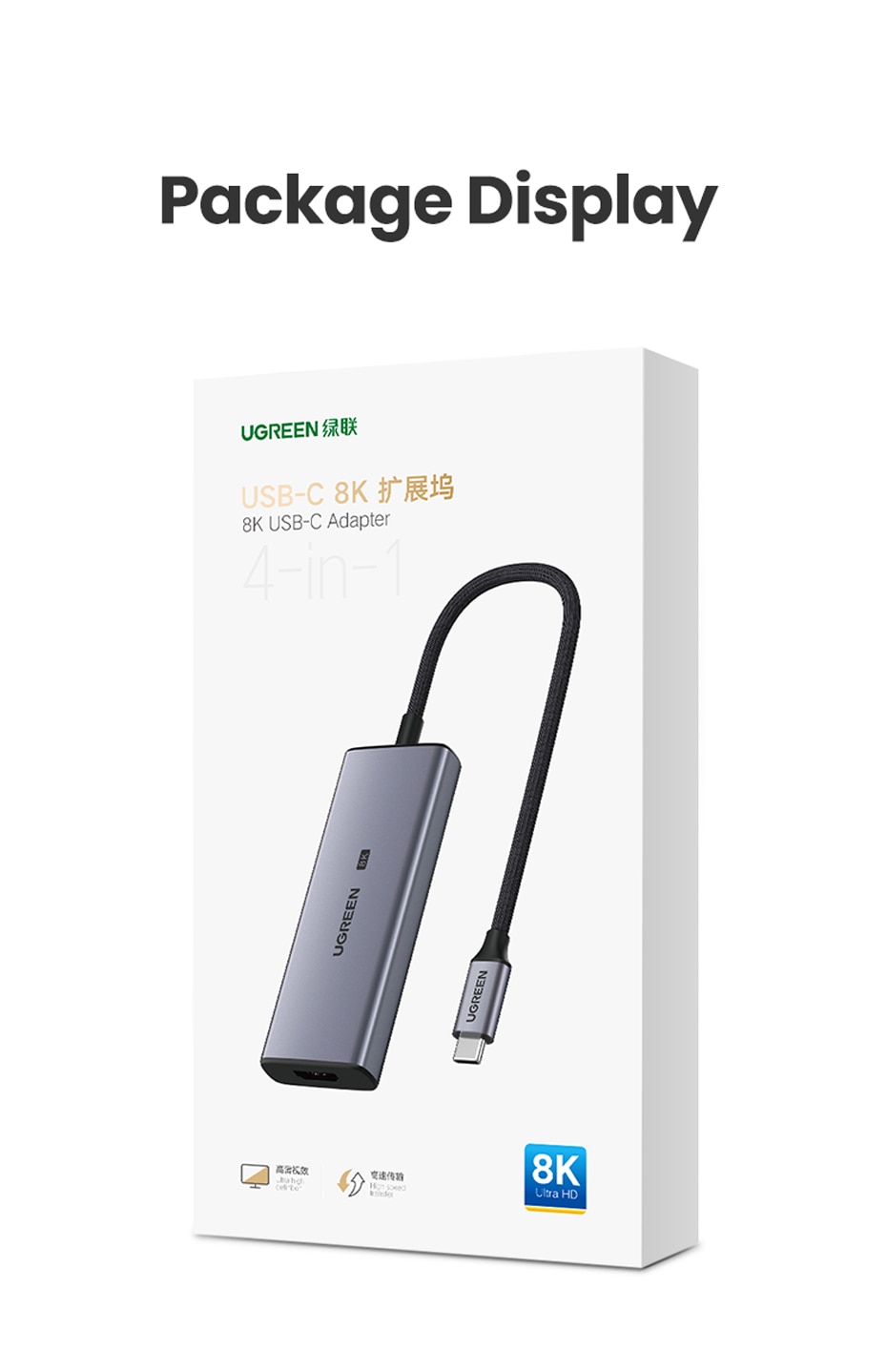 Hub chuyển đổi Ugreen USB-C sang HDMI + 3*USB3.0 hỗ trợ 8K CM500- hàng chính hãng