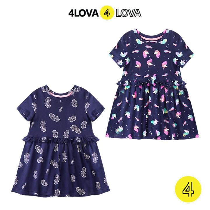 Váy cho bé gái 4LOVA chất thun cotton hoạt hình dễ thương từ 1- 8 tuổi