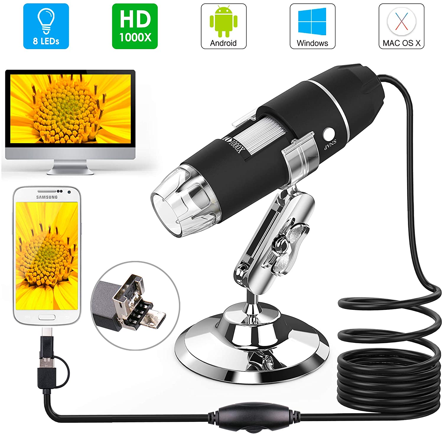 Bộ Kính Hiển Vi Kỹ Thuật Số Digital Microscope 1000X Hỗ Trợ Kết Nối OTG Với Điện Thoại Android Cao Cấp AZONE