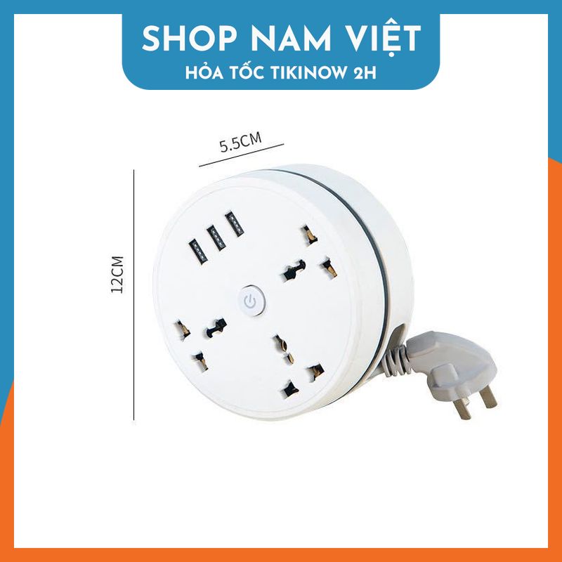 Ổ Cắm Điện Tròn Thu Gọn Dây Có Cổng USB Type-C