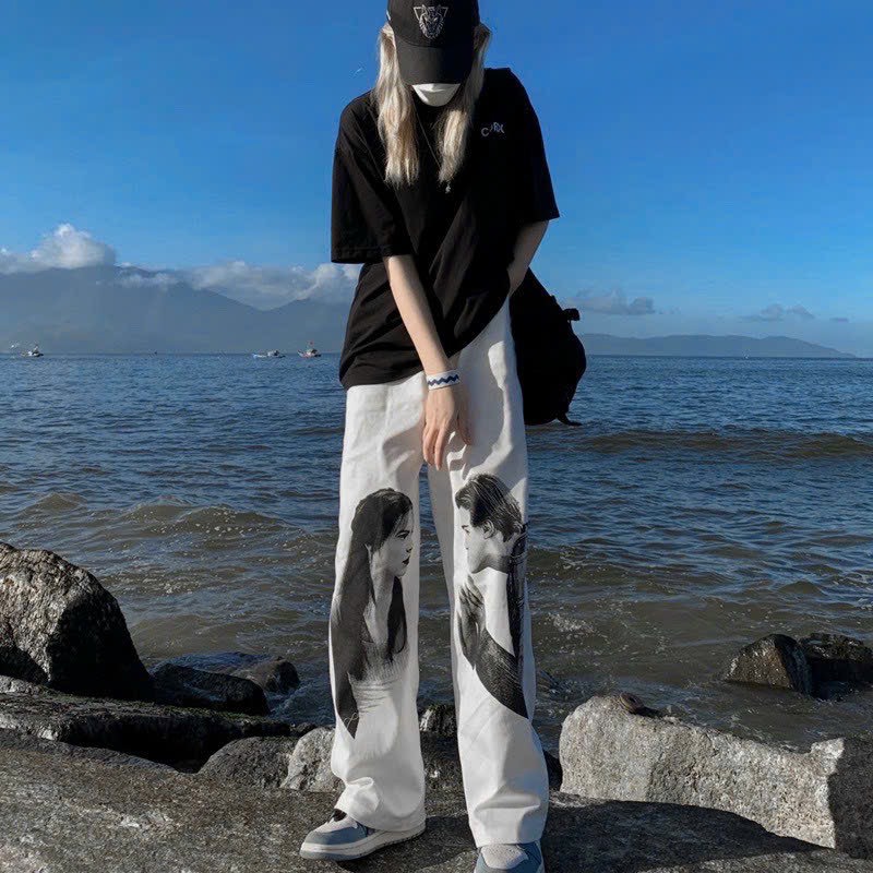 QUẦN KAKI WHITE IN HÌNH Ống Rộng From Unisex cao cấp