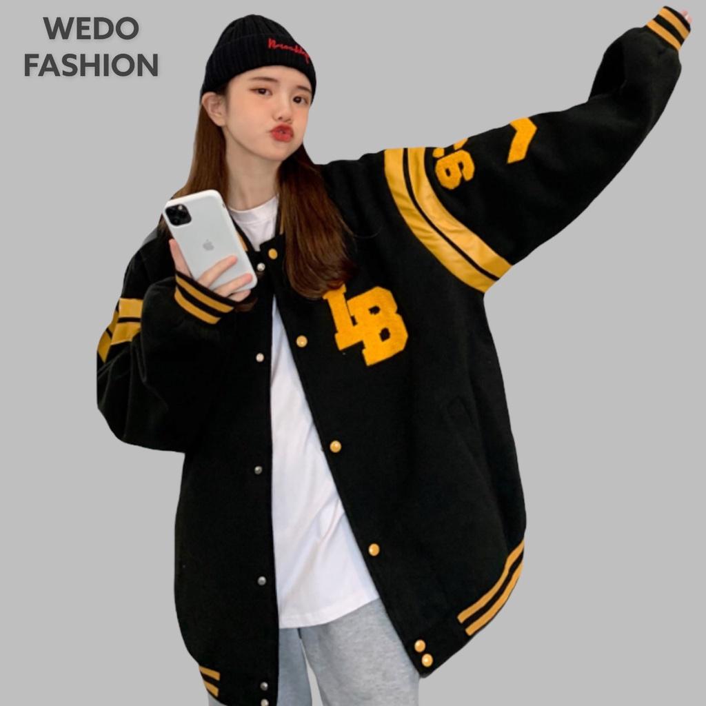 Áo khoác bomber nữ in logo Bluck LB, chất nỉ dày dặn form rộng cá tính