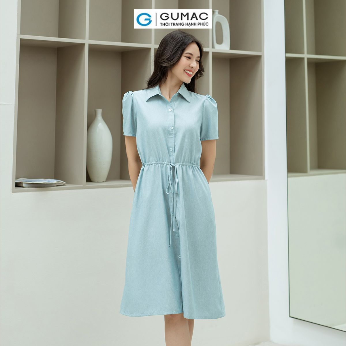 Đầm suông rút dây eo GUMAC DD08026