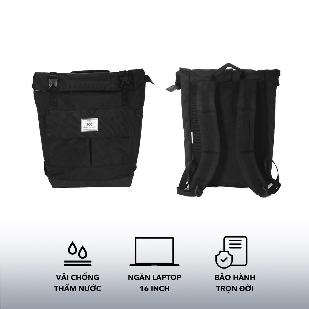 Balo Quấn 2 Khóa Đen SAIGON SWAGGERSGS Rolltop 2.0 Backpack-Ngăn Chống Sốc Laptop 15.6 inch