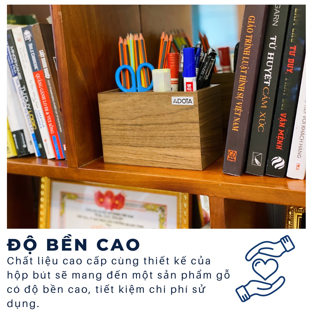 Combo: Hộp cắm bút đơn và hộp cắm bút đôi bằng gỗ, ống đựng bút để bàn làm việc cao cấp phong cách sang trọng ADOTA