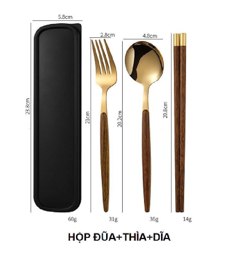 Set thìa+đũa+dĩa kèm hộp sang trọng và tiện dụng