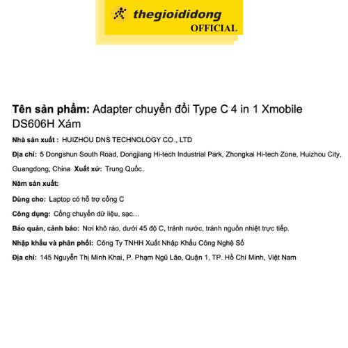 Adapter chuyển đổi Type C 4 in 1 Xmobile DS606H - Hàng Chính Hãng