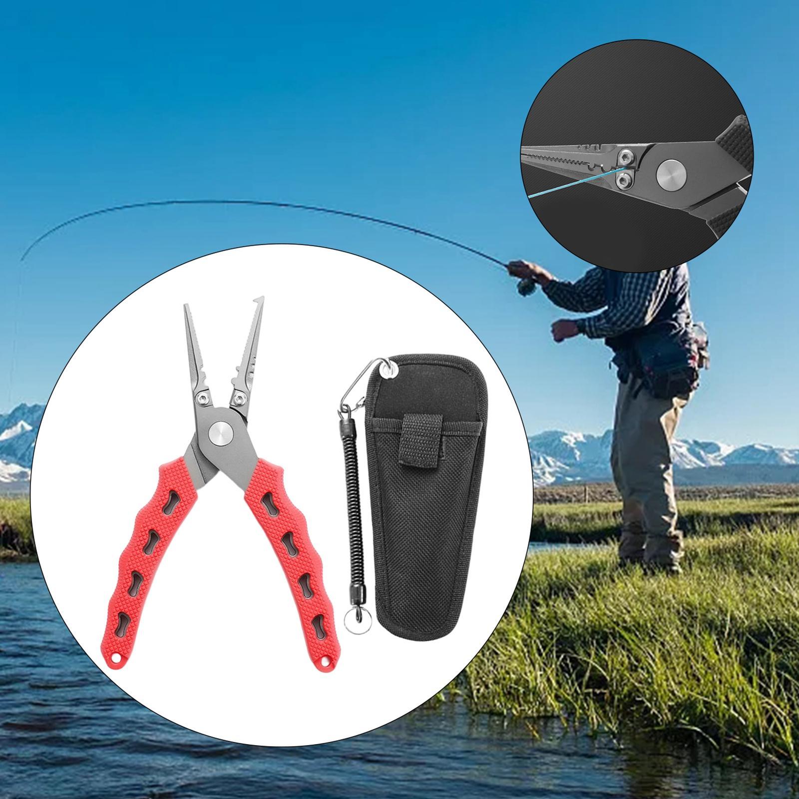 Fishing Pliers Saltwater with Sheath and Lanyard, Braid Cutters Split Ring Pliers Hook Remover Line Cutting Stainless Steel, Durable and Lightweight