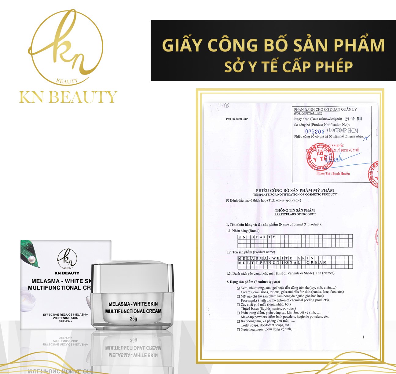 Bộ 3 sản phẩm Xóa Mờ Thâm Nám, Tàn Nhang, Đồi Mồi, Làm Trắng Da, Chống Nắng KN Beauty chuyên sâu : Kem dưỡng 25g + Serum 30ml + Tẩy tế bào chết 120ml