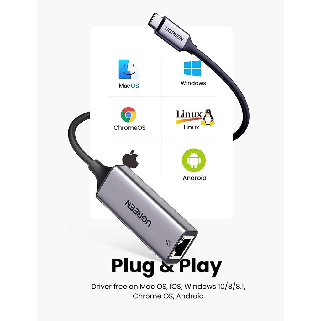 Cáp chuyển đổi USB type C sang cổng mạng LAN 1Gbps RJ45 UGREEN CM199 50737- Hàng chính hãng