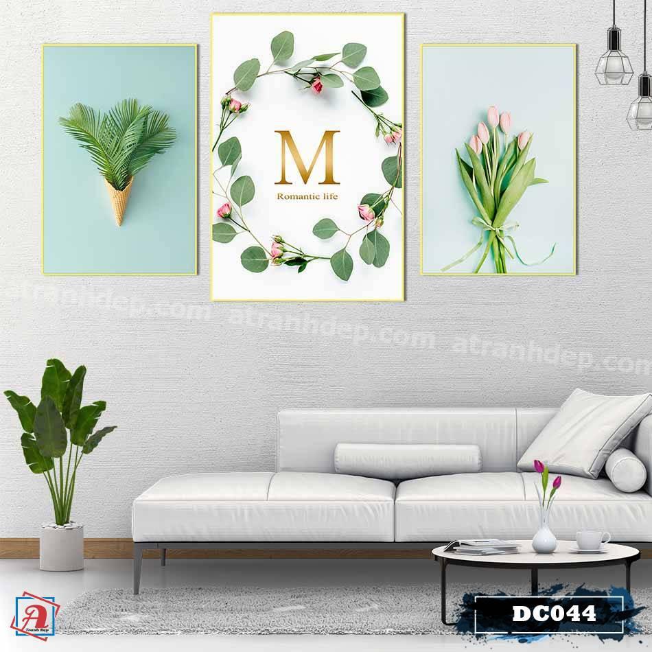 Bộ 3 tranh canvas treo tường Decor Hoa lá phong cách scandinavian – DC044