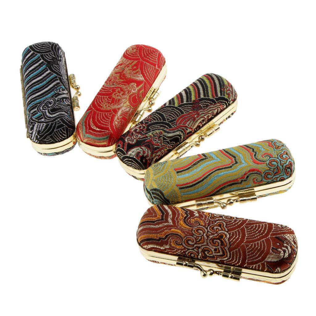 Embroidered Brocade Lipstick Case Holder - Organizer Bag for Purse- lipstick Holder- Durable Soft Cover -Cosmetic Storage Kit With Mirror Best Gift Random