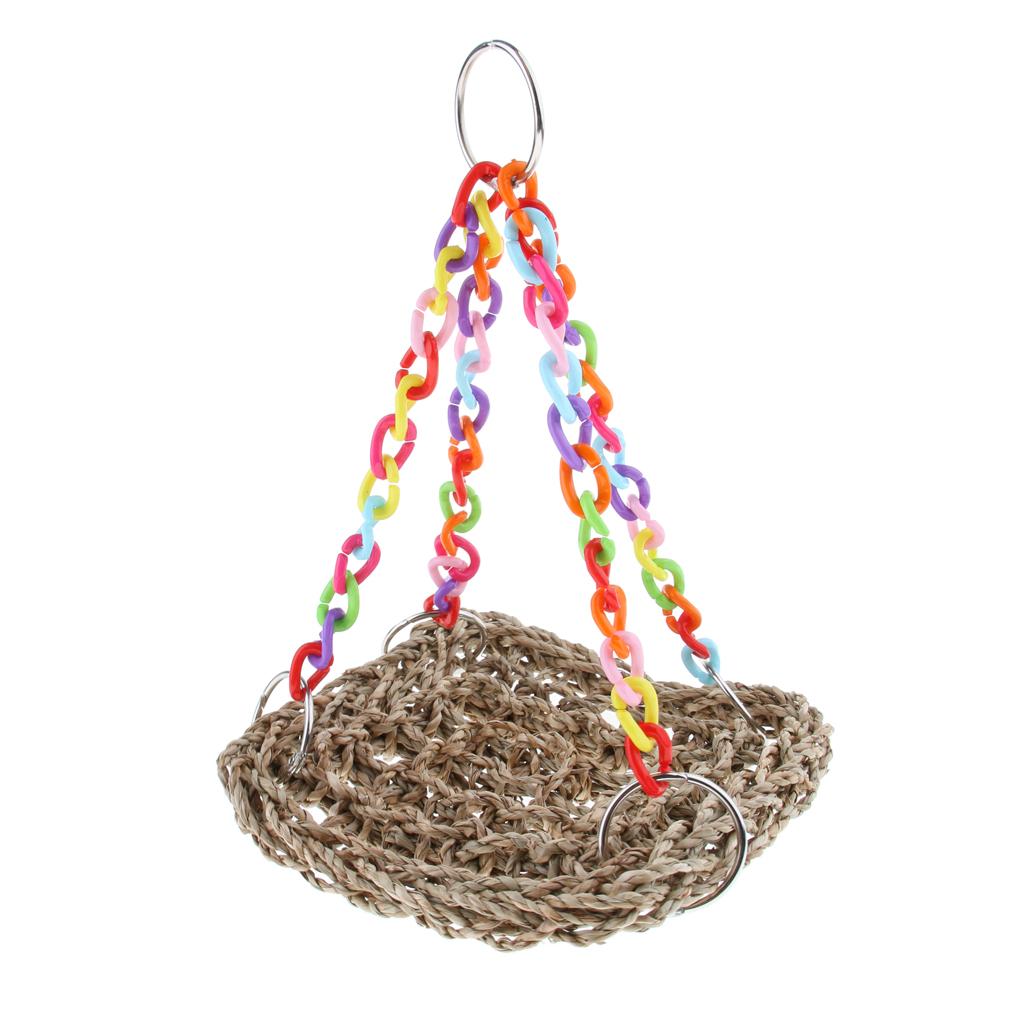 Parrot Climbing Net Pet Bird Swing Chew Grass Hammock Hanging Straw Cage Toys
