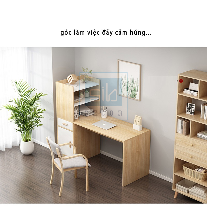 Bàn Học Kết Hợp Kệ Sách Để Phòng Ngủ, Góc Làm Việc Thương Hiệu SIB Decor (Không Gồm Ghế)