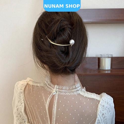Kẹp tóc hình bán nguyệt phối ngọc nữ tính sang chảnh Nunam shop