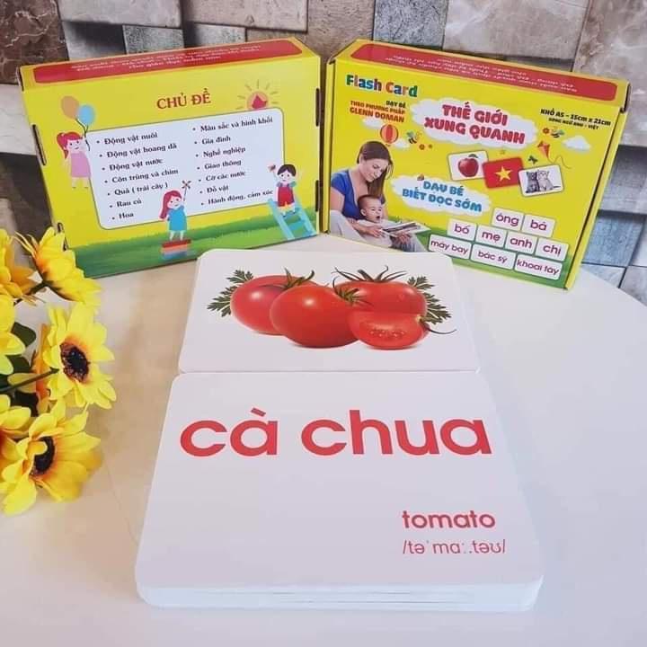 Bộ thẻ tập học thông minh, cho bé tập đánh vần gồm 19 chủ đề song ngữ, khổ giấy A5