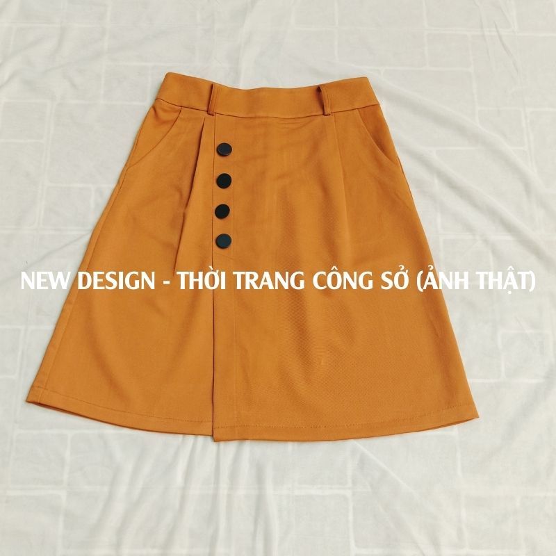 Chân Váy Cống Sở New Design Thiết Kế Váy Chữ A ,Lệch Tà Phối Nút Có Túi Phong Cách Hàn Quốc, Vải Tốt ,Co Giãn CV0021