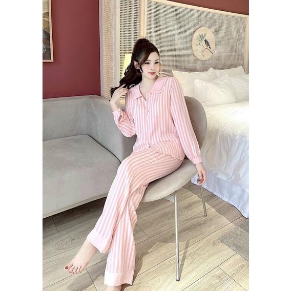 Bộ pyjama phối cổ nhọn, quần dài, Mango loại 1 mềm mịn, 40-60kg