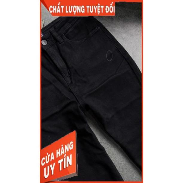 Quần jeans nữ skinny đen rách gối- jeans mềm giãn