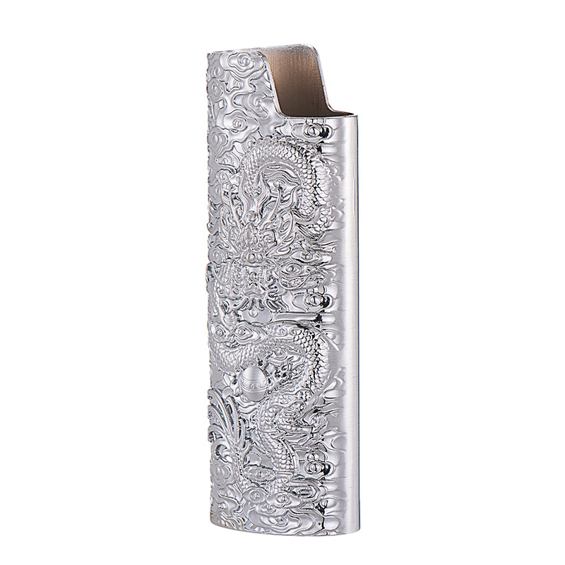 Vỏ Bật Lửa Bic J6 Bic Lớn Khắc Nổi Hình Rồng Kim Loại