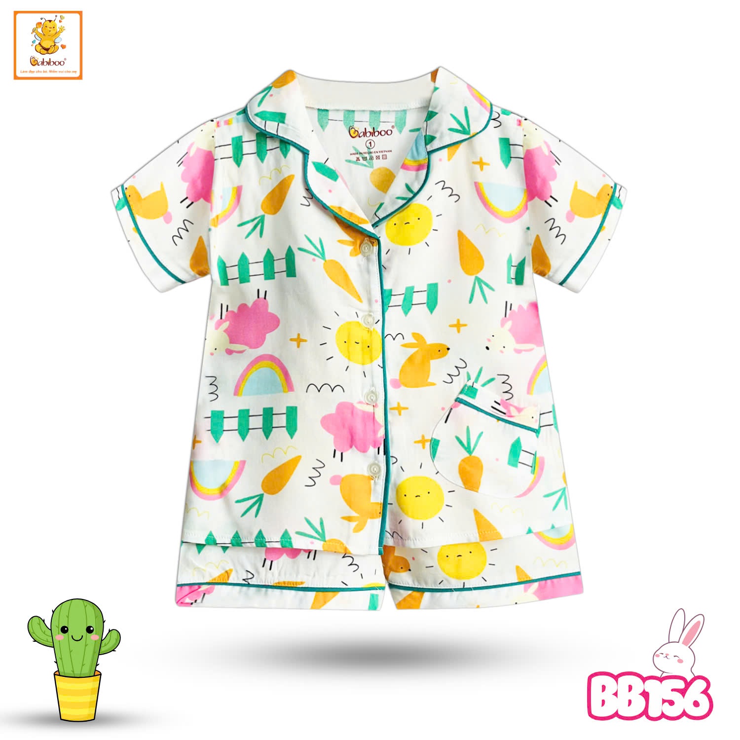 Pijama bé gái Babiboo bộ ngủ bé gái vải tole 2 da mịn màng, thoáng khí , họa tiết dễ thương BB156