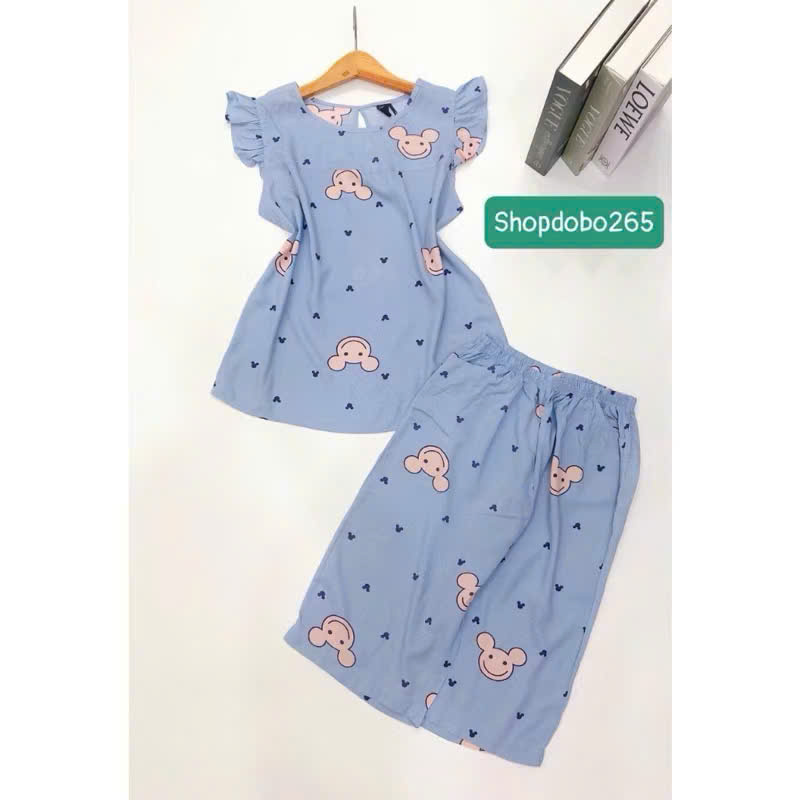 Đồ bộ nữ,đồ ngủ mặc nhà lửng tay cánh tiên vải lanh mềm,mát BL 169 hoạ tiết dễ thương size 45-70kg