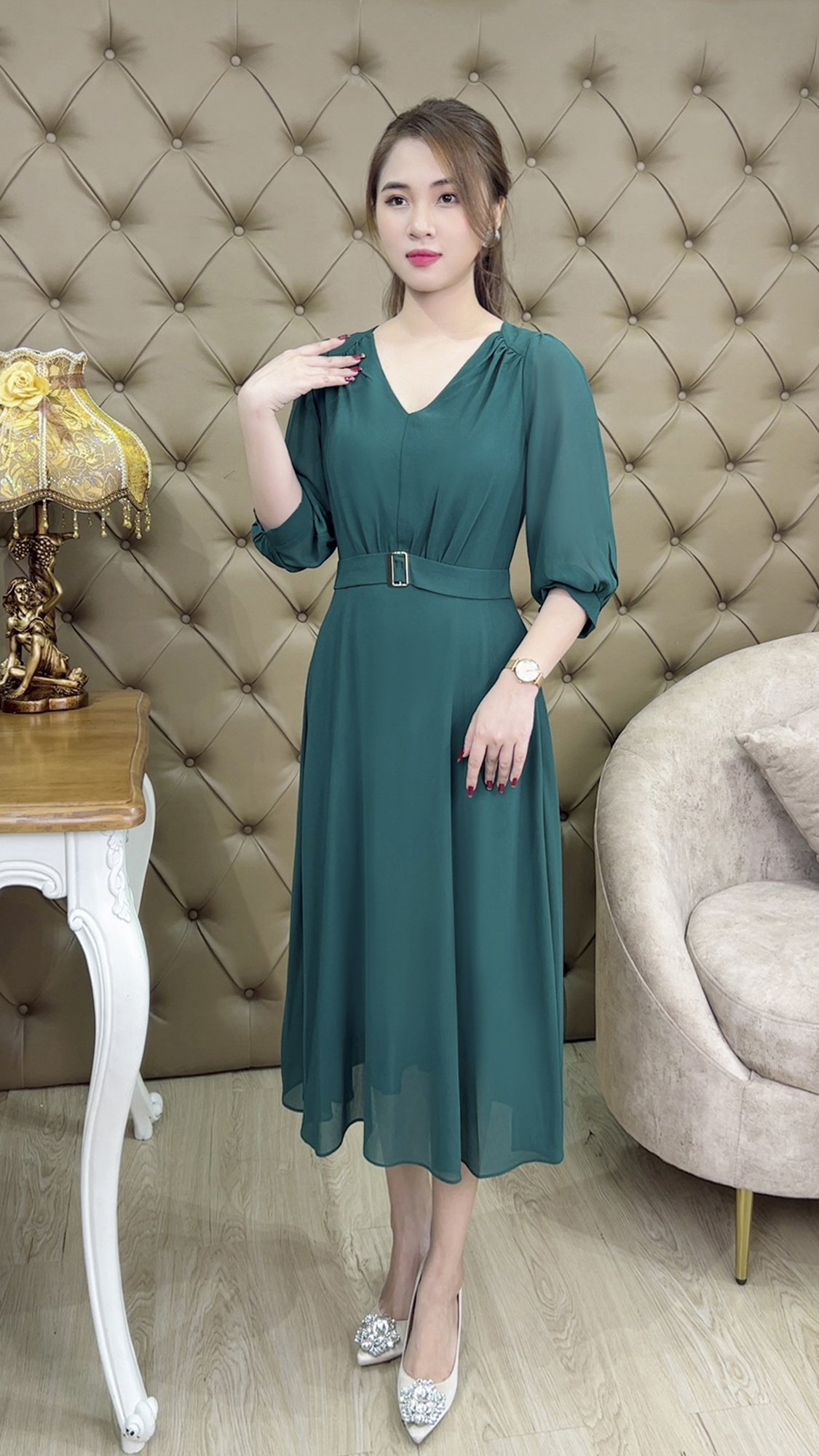 Đầm Đi Tiệc [ Linh Trà ] (TM 451) Cao Cấp Trẻ Trung Tươi Sáng Họa Tiết Hoa Sang Trọng Đi Làm Đi Tiệc