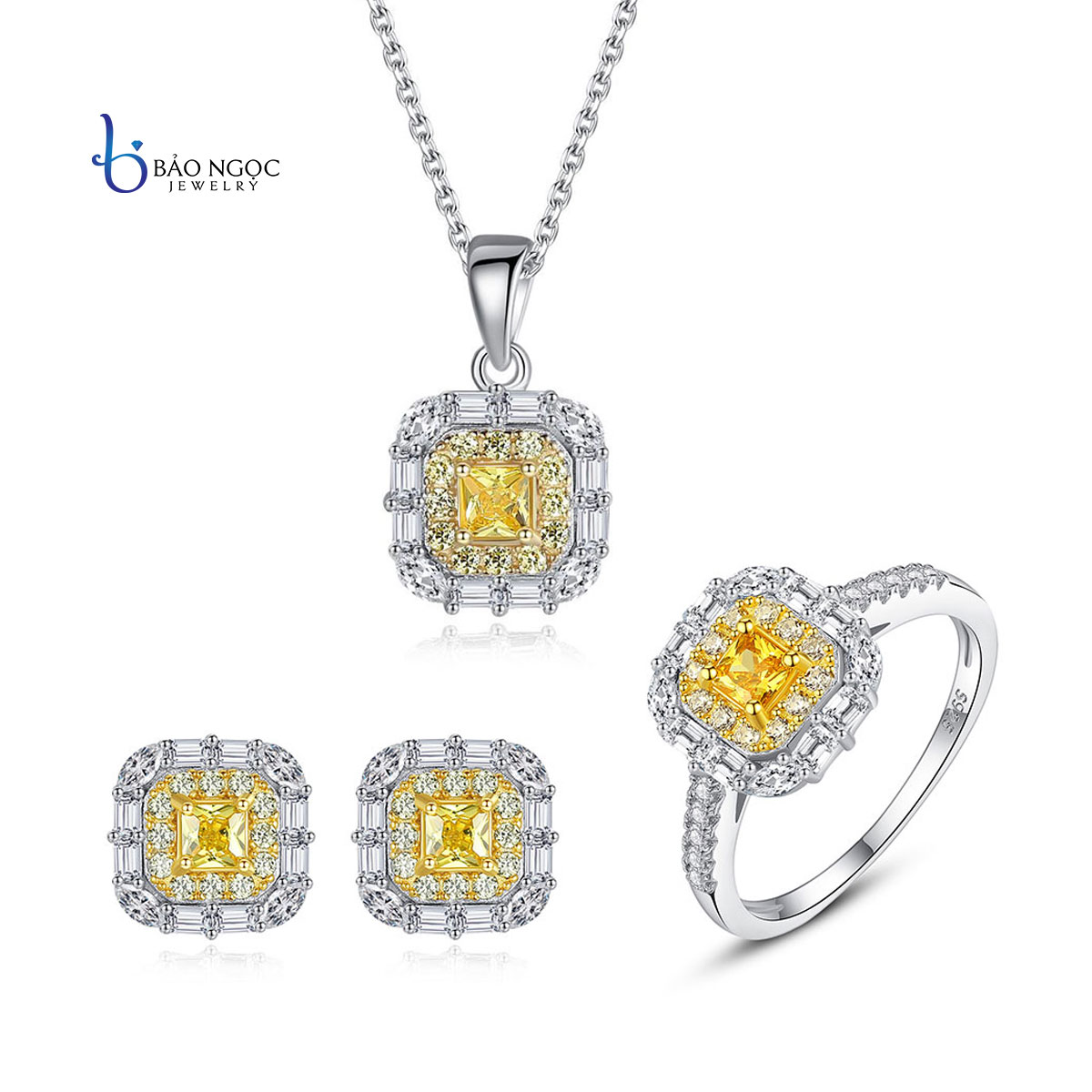 Bộ Trang Sức Bạc Kim Cương Nhân Tạo Moissanite Ánh Vàng - BDM2303 - Bảo Ngọc Jewelry