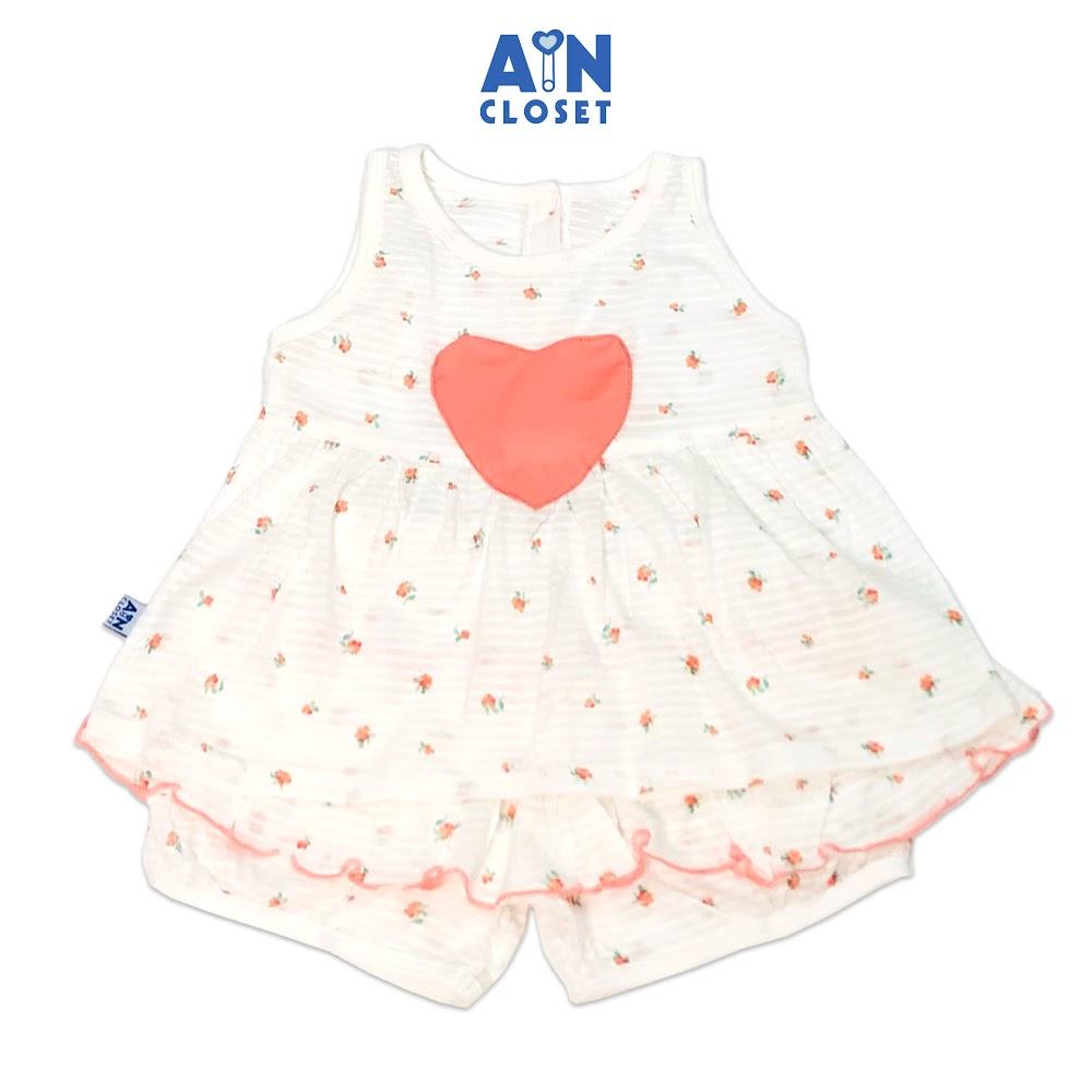 Bộ quần áo ngắn bé gái họa tiết Nhí tim hồng thun cotton giấy - AICDBGP7GZ5V - AIN Closet