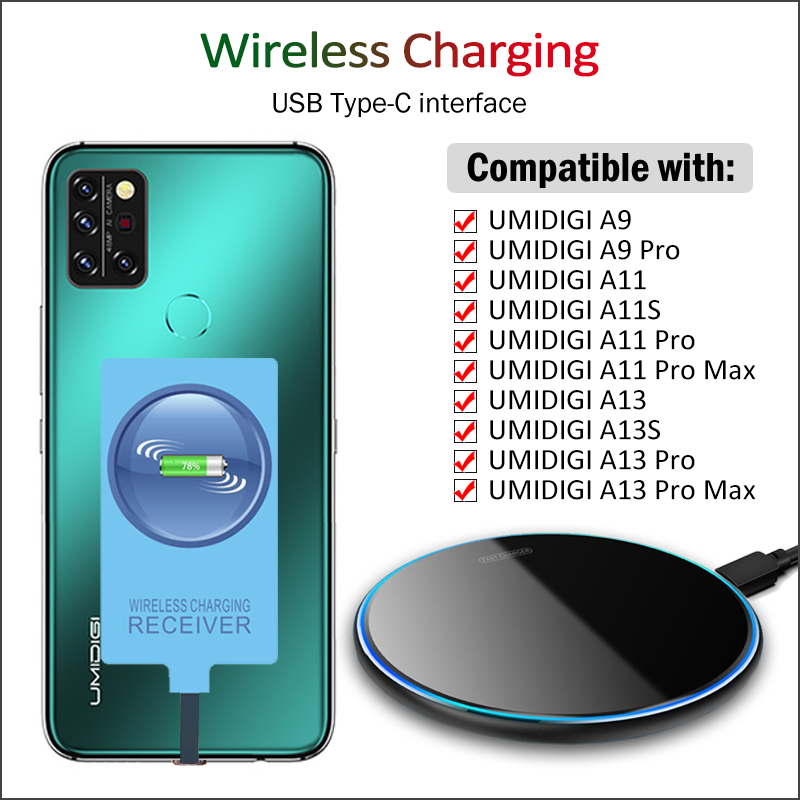 Bộ thu sạc không dây QI cho UMIDIGI A11S A13S A9 A11 A13 PRO MAX Sạc không dây+Bộ điều hợp USB Type-C
