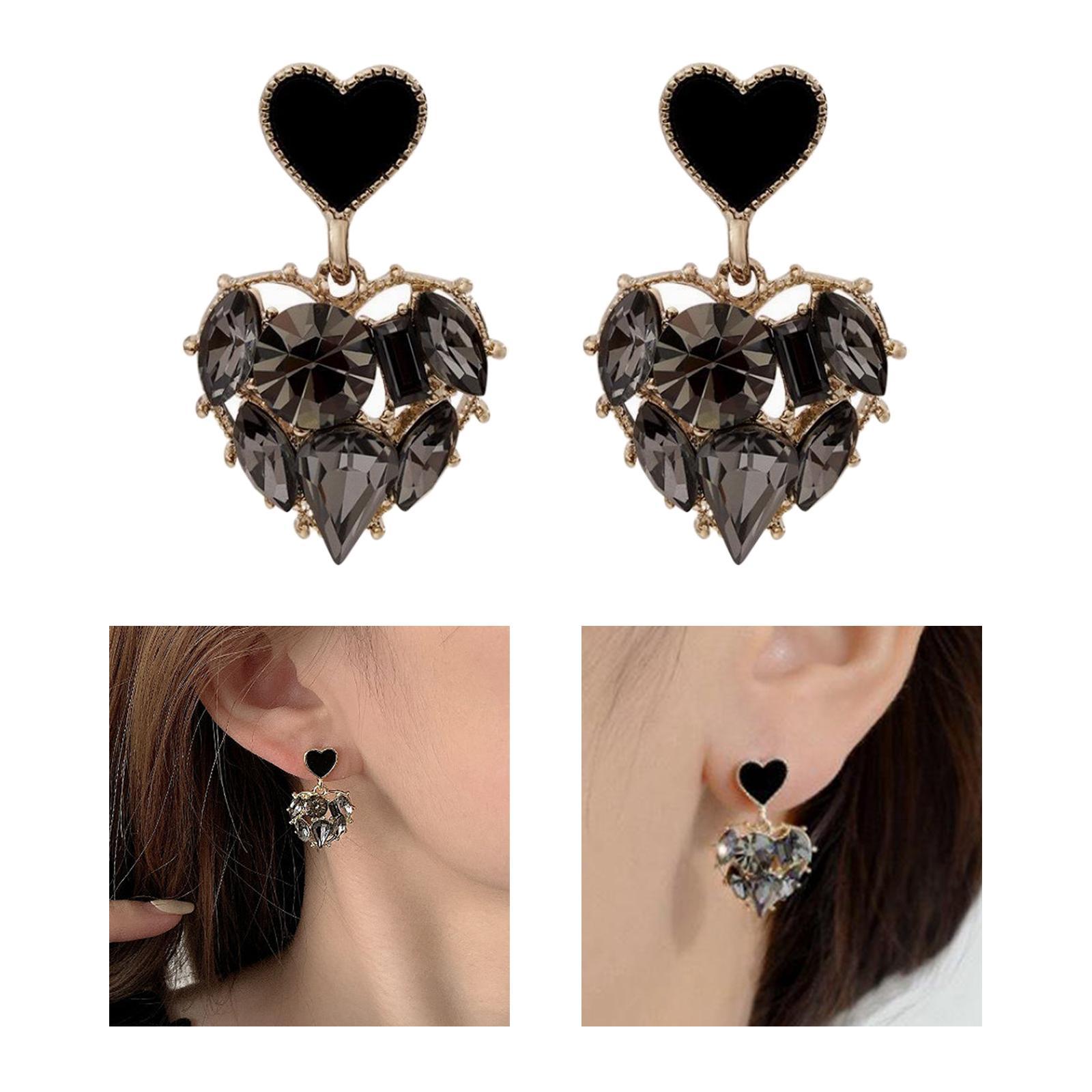 Heart Stud Earrings Rhinestone Bling Heart Stud Earrings for