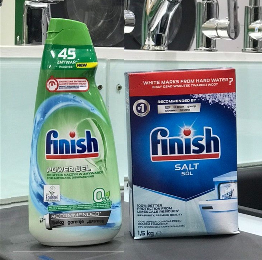 Combo Nước rửa bát Finish Gel 1.5L+ 1.5kg Muối rửa bát Finish Dùng cho Máy rửa bát