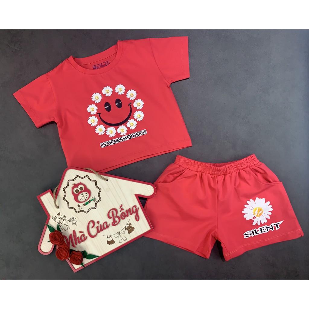 Bộ bé gái form croptop phối hình in hoa cúc size 9 - 40 kg