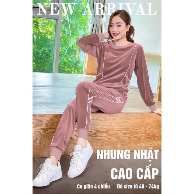 Bộ tuyết nhung nữ Nhật Bản, bộ mặc nhà cao cấp thiết kế phong cách thể thao, sang trọng, trẻ trung