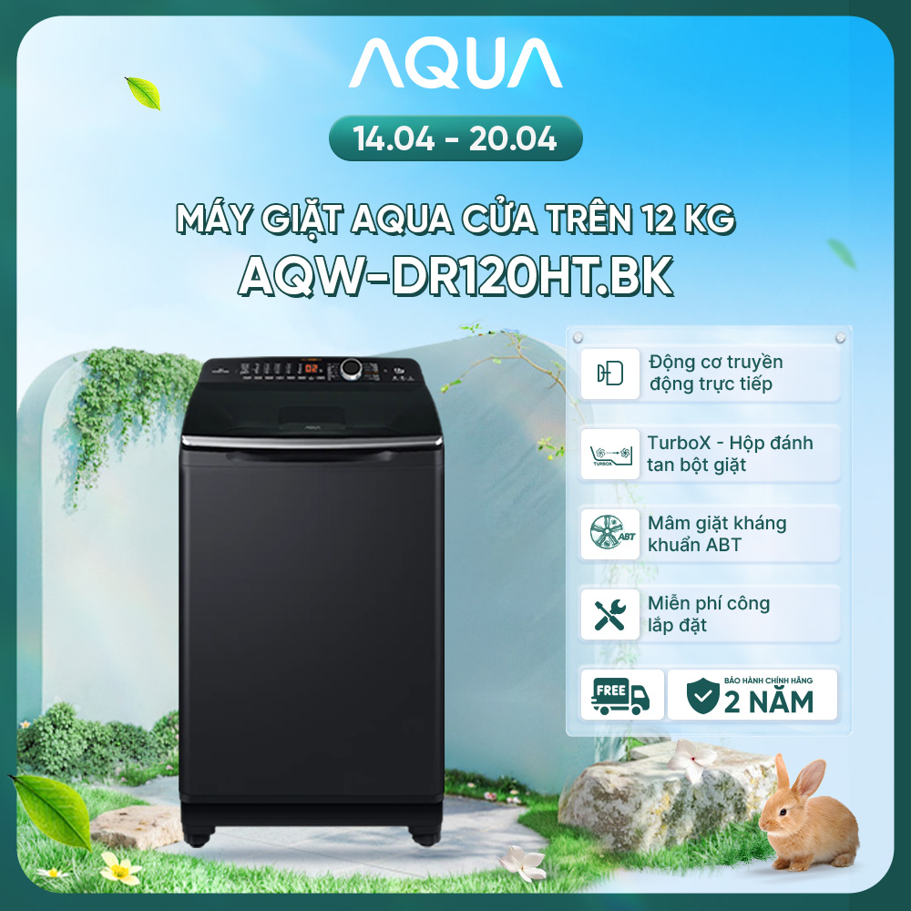 Máy giặt cửa trên Aqua Inverter 12KG AQW-DR120HT.BK - Bảo hành 2 năm - Hỗ trợ lắp đặt - Hàng chính hãng