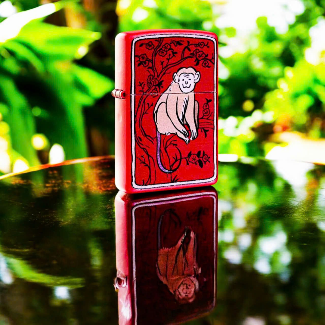 Bật lửa Zippo Year of the Monkey - Phiên Bản 12 Con Giáp (Tuổi Thân) Thiết Kế Việt Nam, Sơn Tĩnh Điện Đỏ May Mắn Chính Hãng